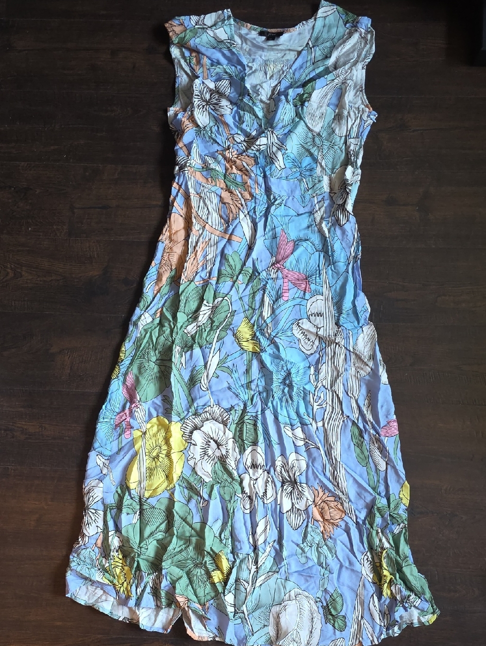 J. Crew Sky Blue Floral V-Neck Midi Dress